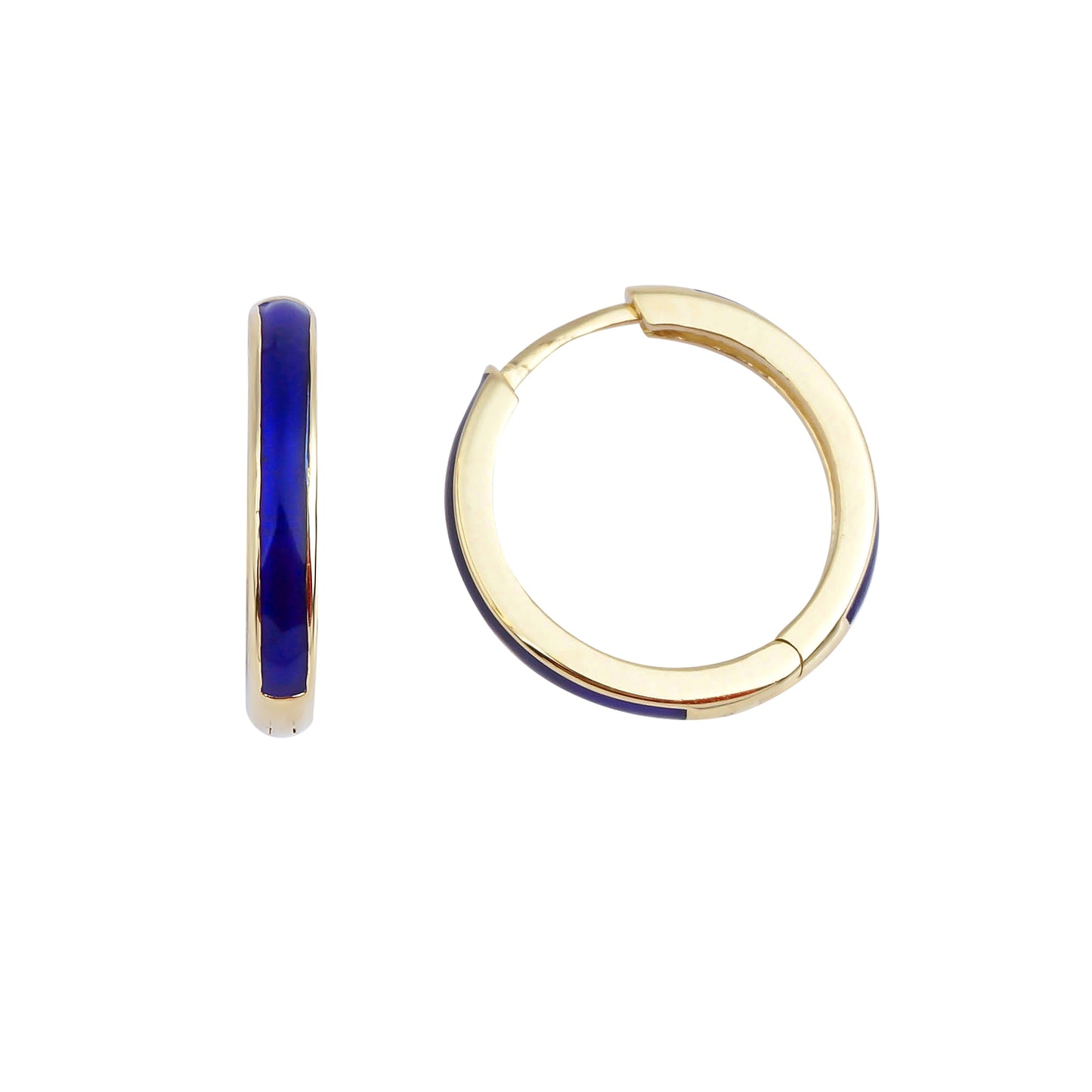 14k Gold Navy Blue Enamel Hoop Earrings