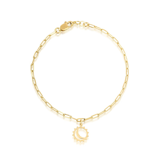 14K Gold Moon Sun Bracelet with Paperclip Chain – Celestial Harmony Jewelry