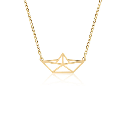 14k gold origami boat necklace nautical charm