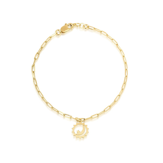 celestial gold bracelet with paperclip chain