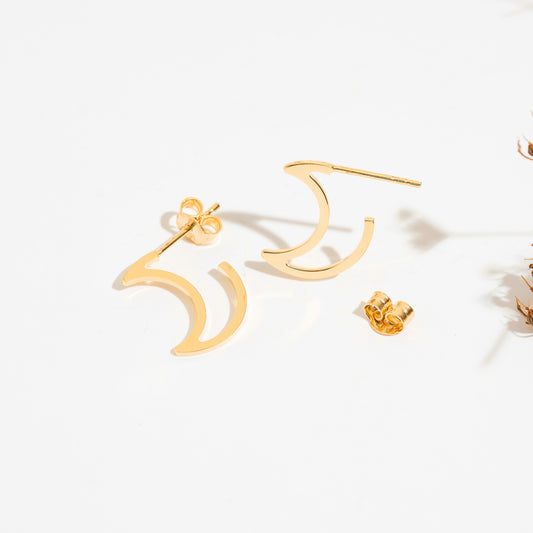14k Gold Moon Stud Earrings