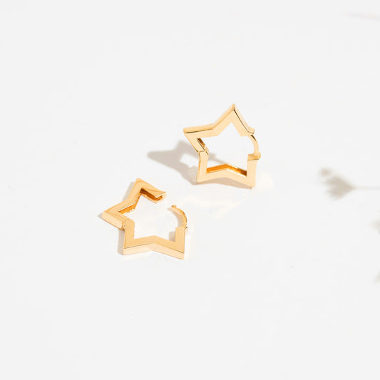 14k Gold Star Hoop Earrings