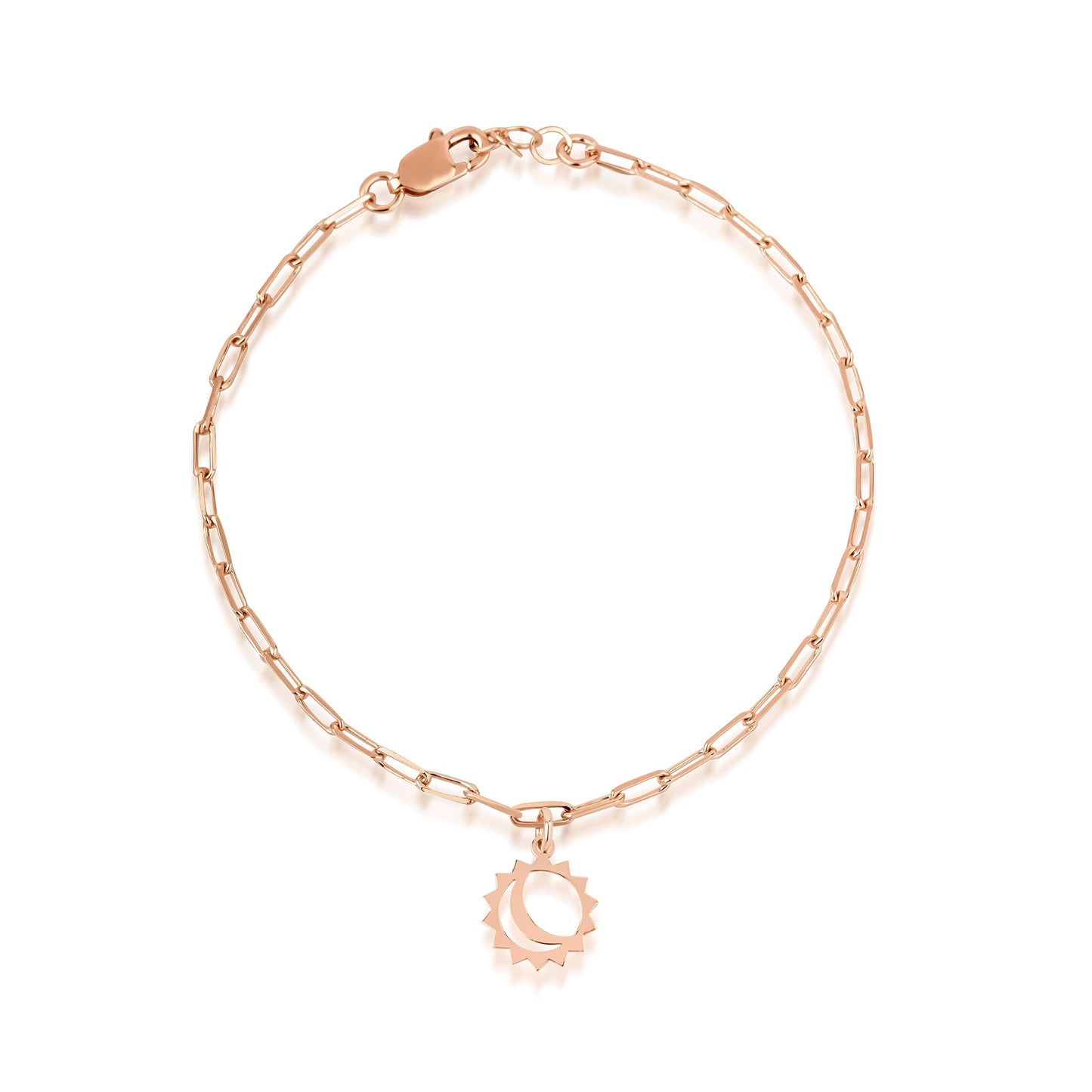 14K Gold Moon Sun Bracelet with Paperclip Chain – Celestial Harmony Jewelry