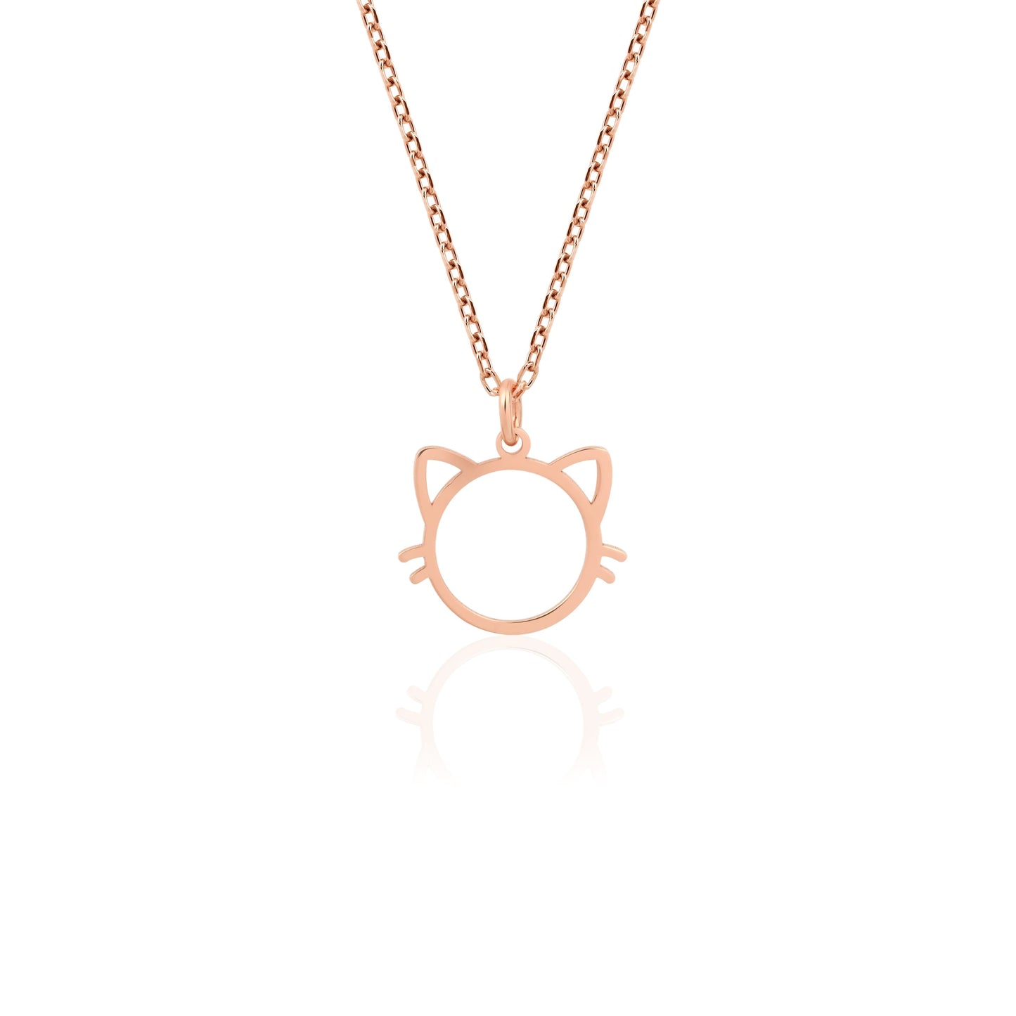 14K Gold Cat Necklace – Minimalist Cat Head Pendant with Whiskers