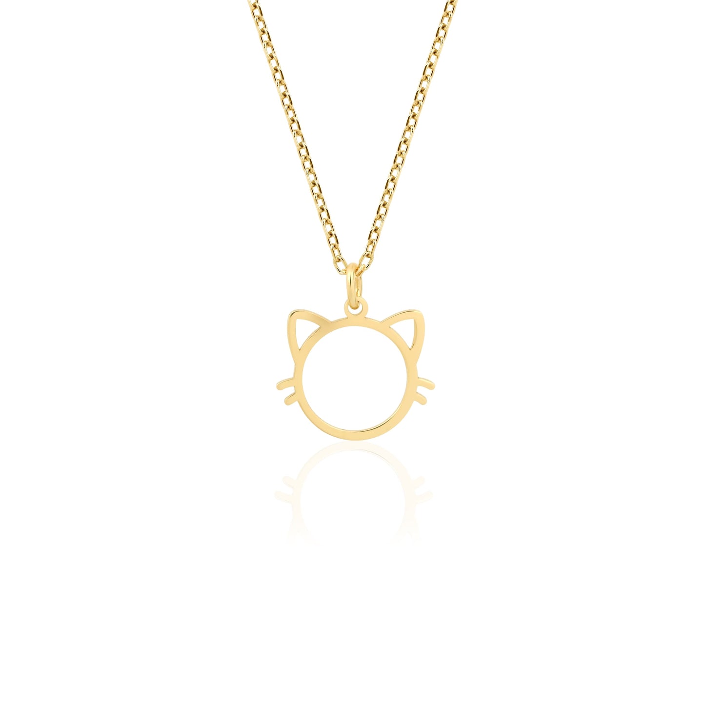 14K Gold Cat Necklace – Minimalist Cat Head Pendant with Whiskers