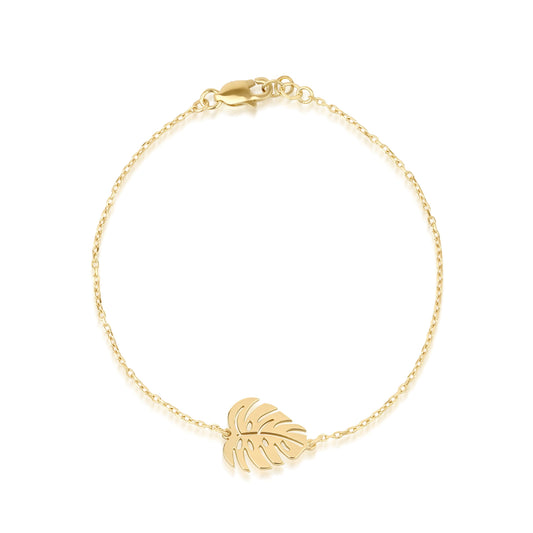 14K Gold Monstera Leaf Bracelet – Tropical Nature Charm