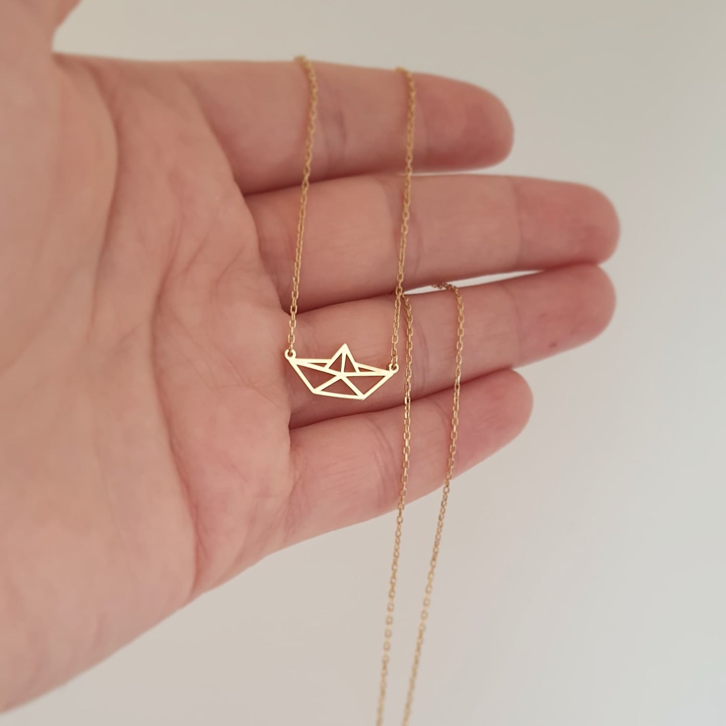 solid gold paper boat pendant sea lover gift