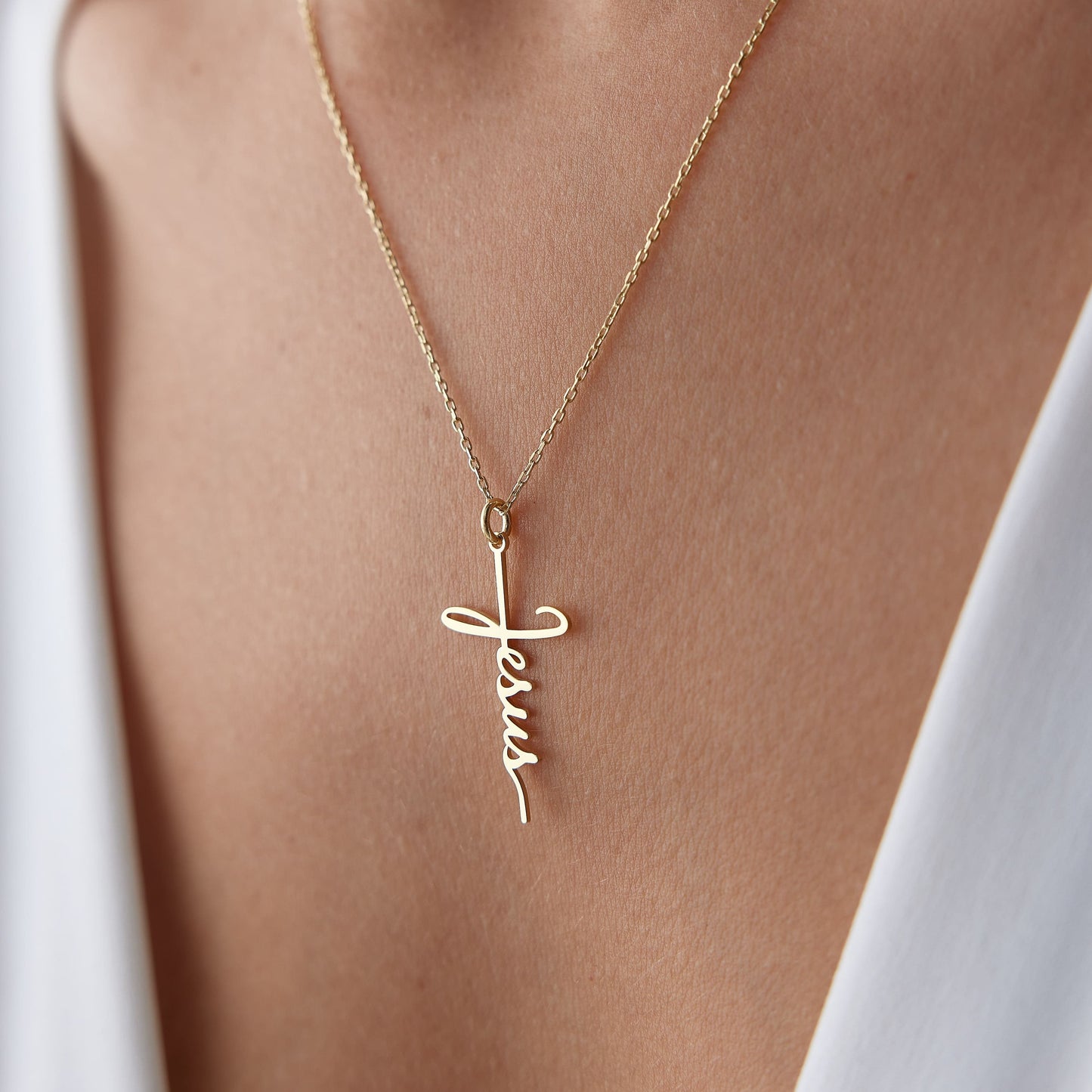 dainty gold Christian necklace for women