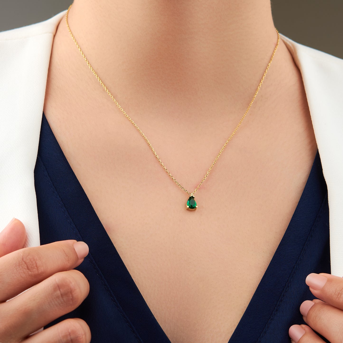 Emerald Cz Stone Necklace