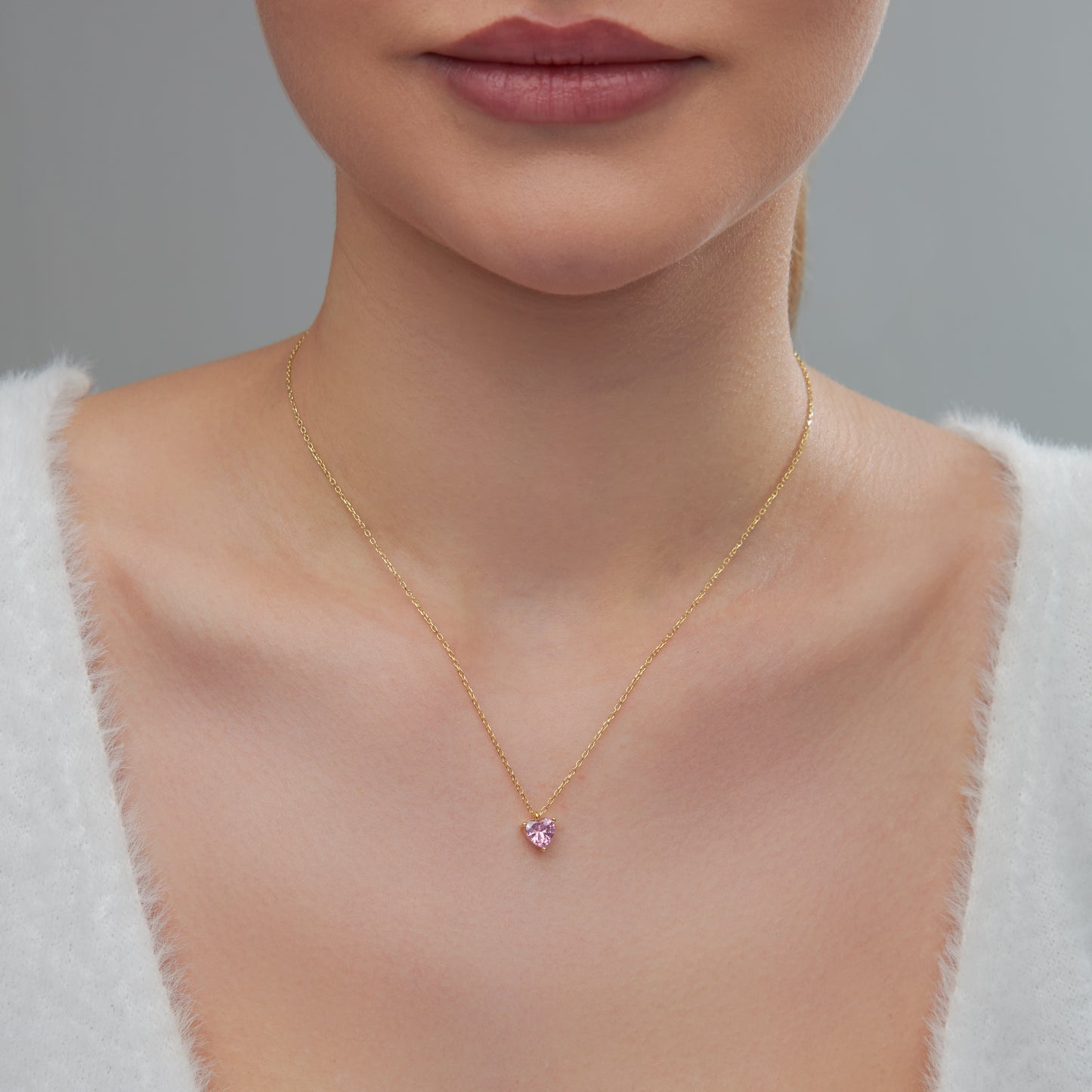 Heart Shaped Pink CZ Stone Necklace
