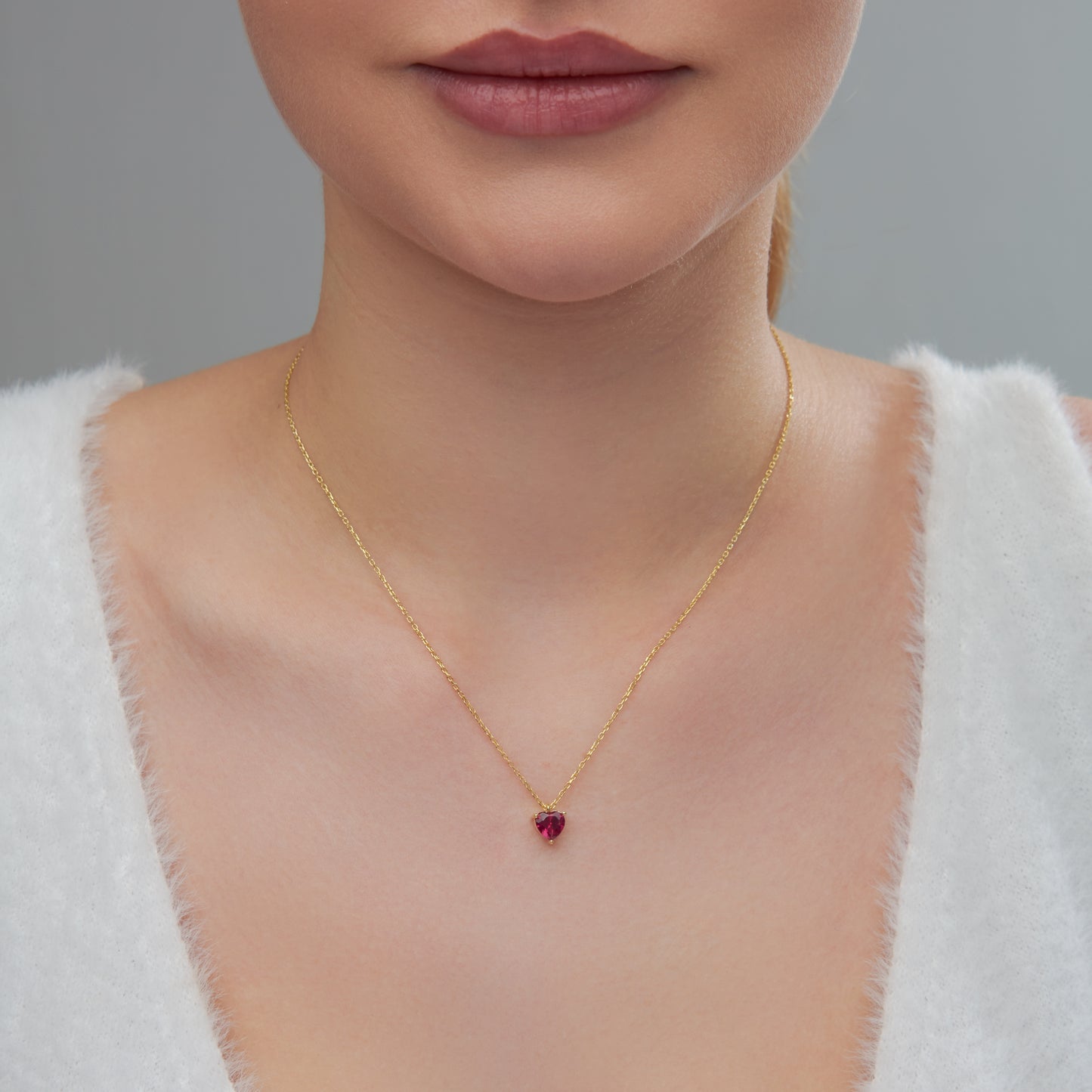Heart Shaped Ruby CZ Stone Necklace