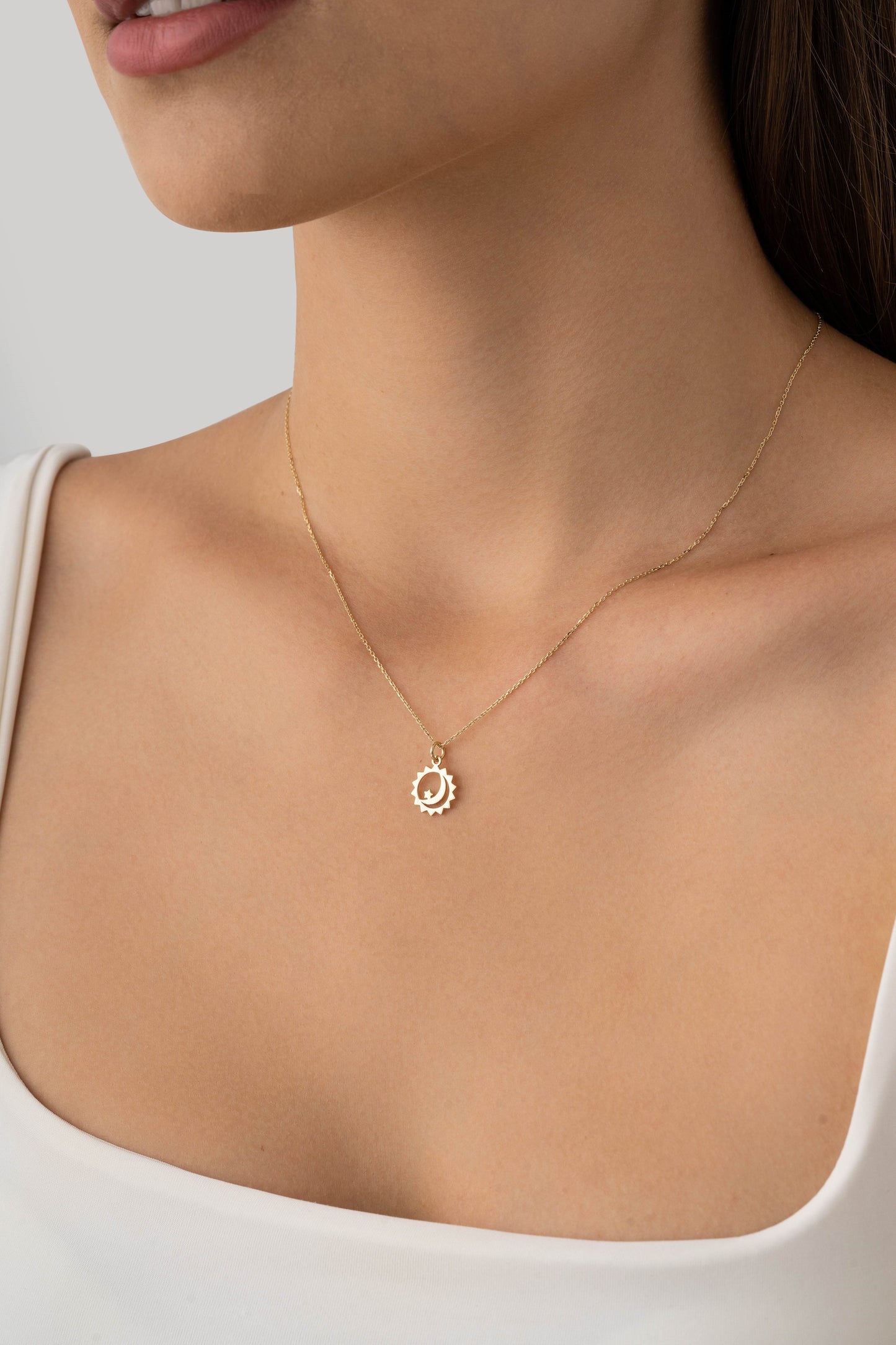 minimalist celestial necklace for women 14k gold