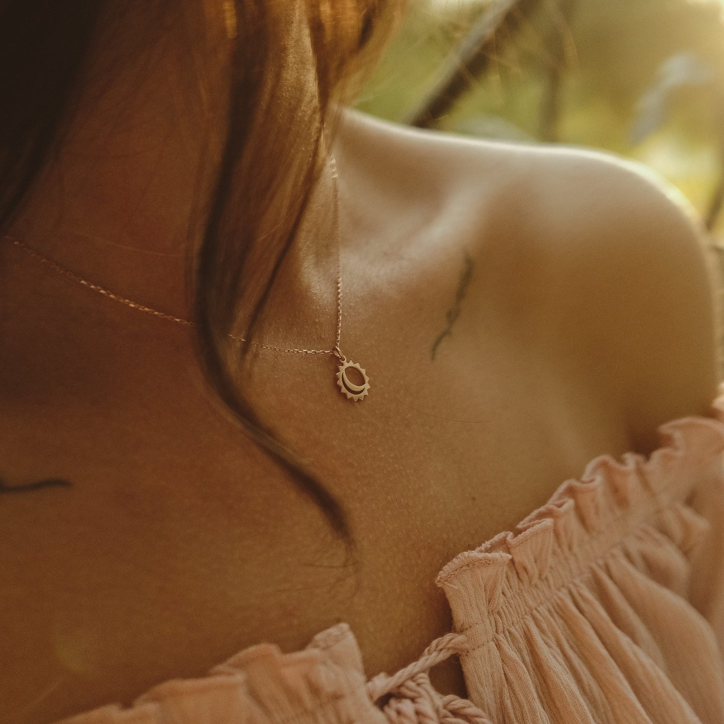yellow or rose gold celestial moon sun necklace for her