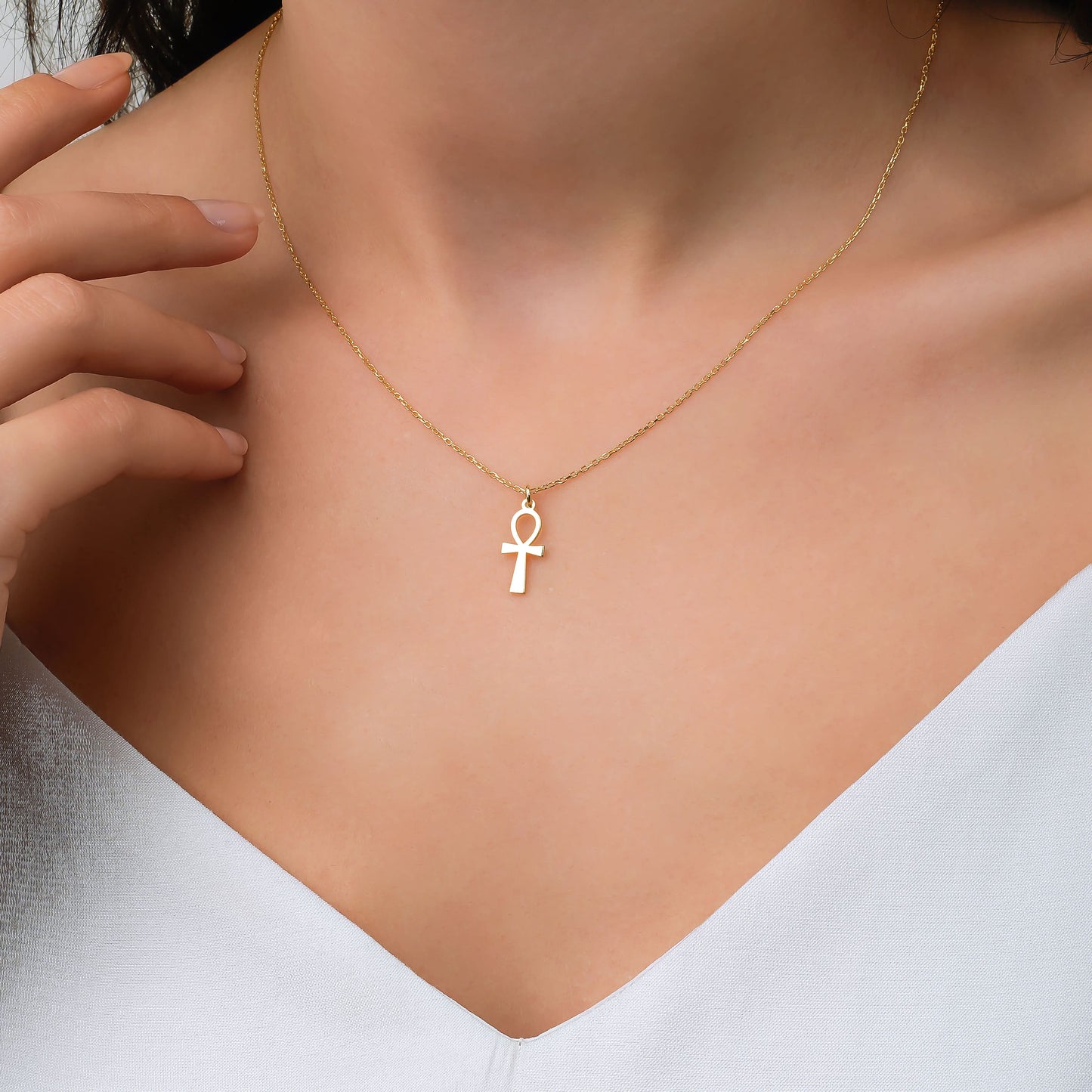 Timeless 14K gold ankh charm necklace – symbol of life