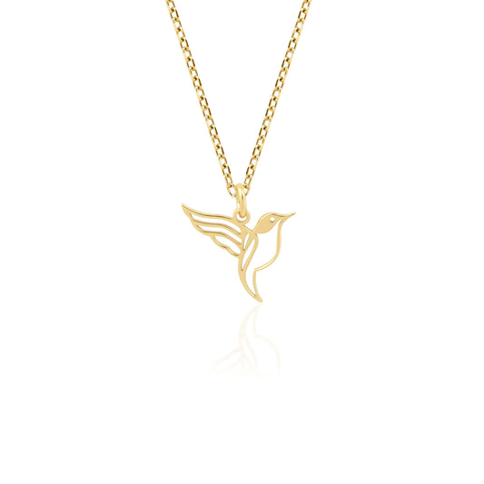 Solid gold hummingbird charm on dainty chain