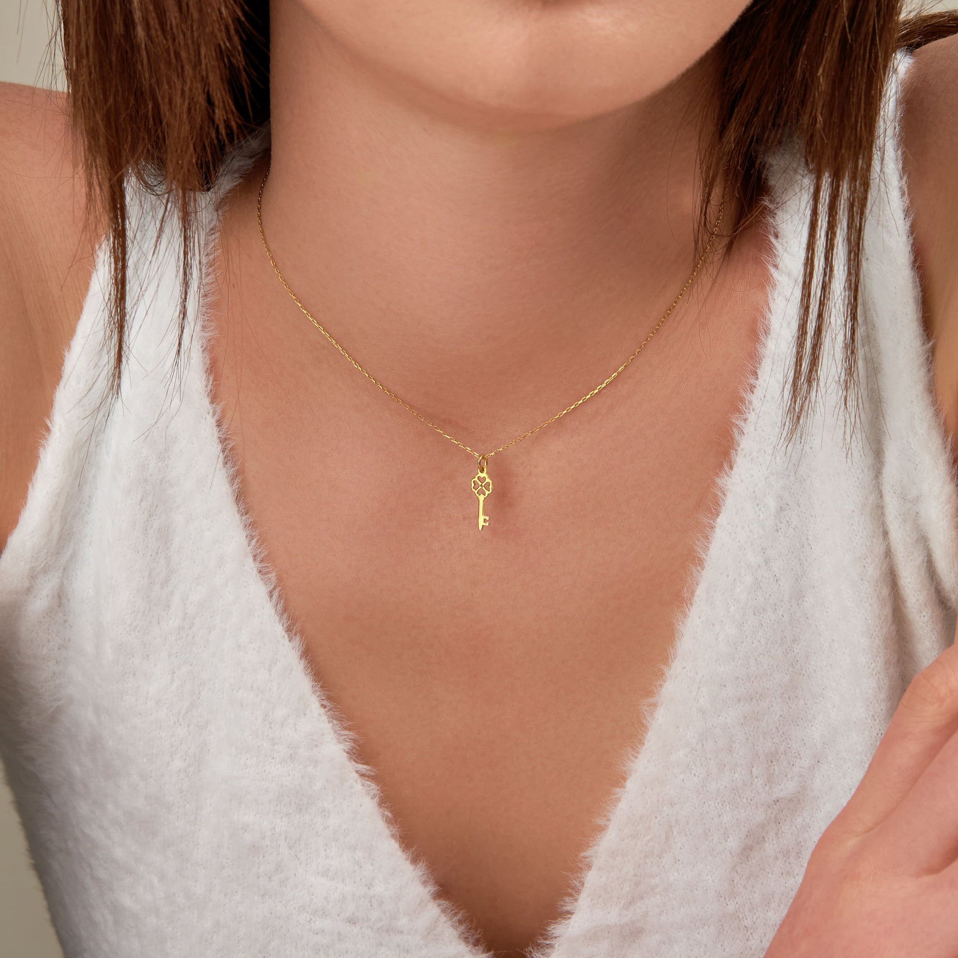 solid gold tiny key pendant necklace for her