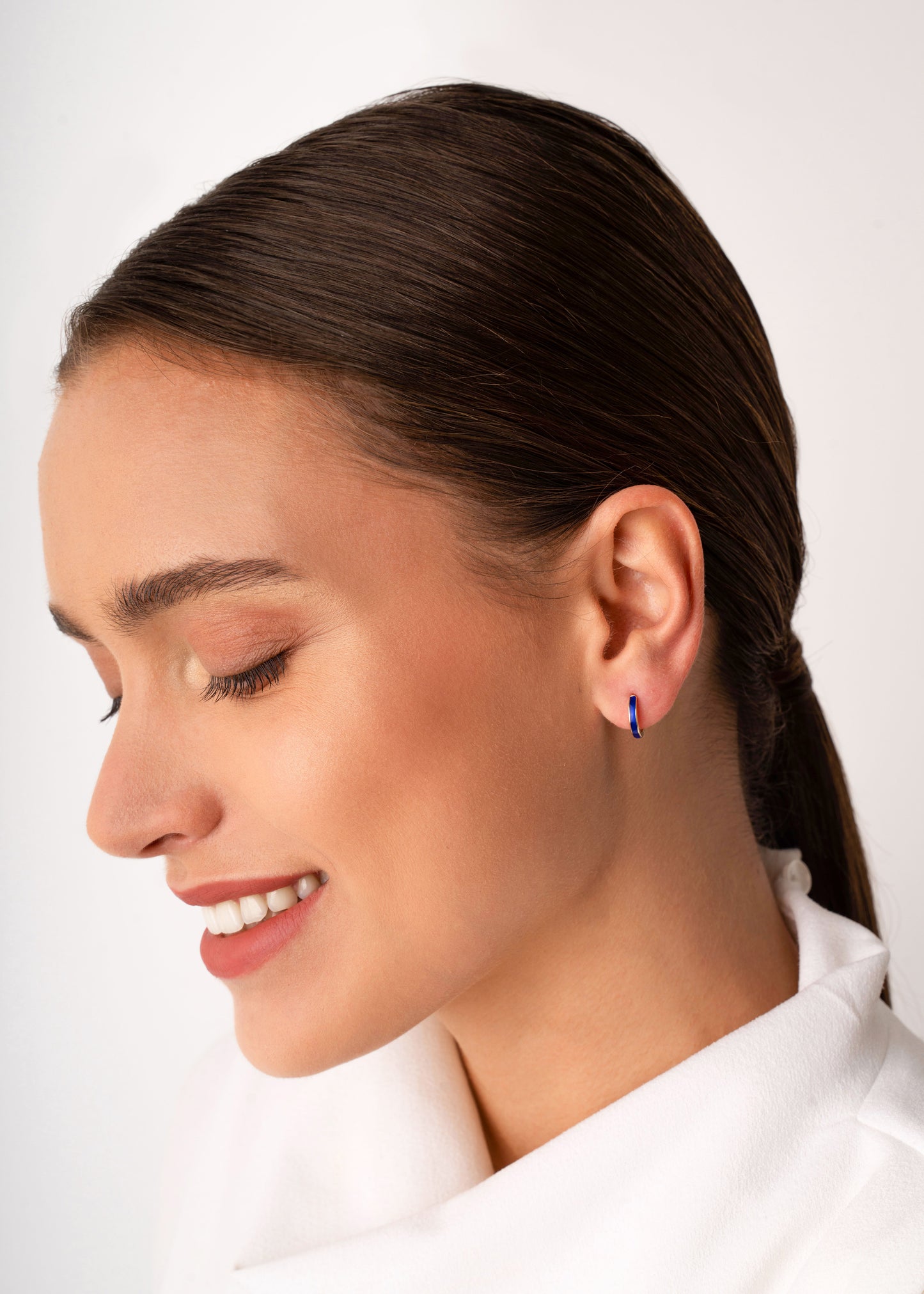 14K Solid Gold Navy Blue Enamel Hoop Earrings – Minimal Modern Hoops