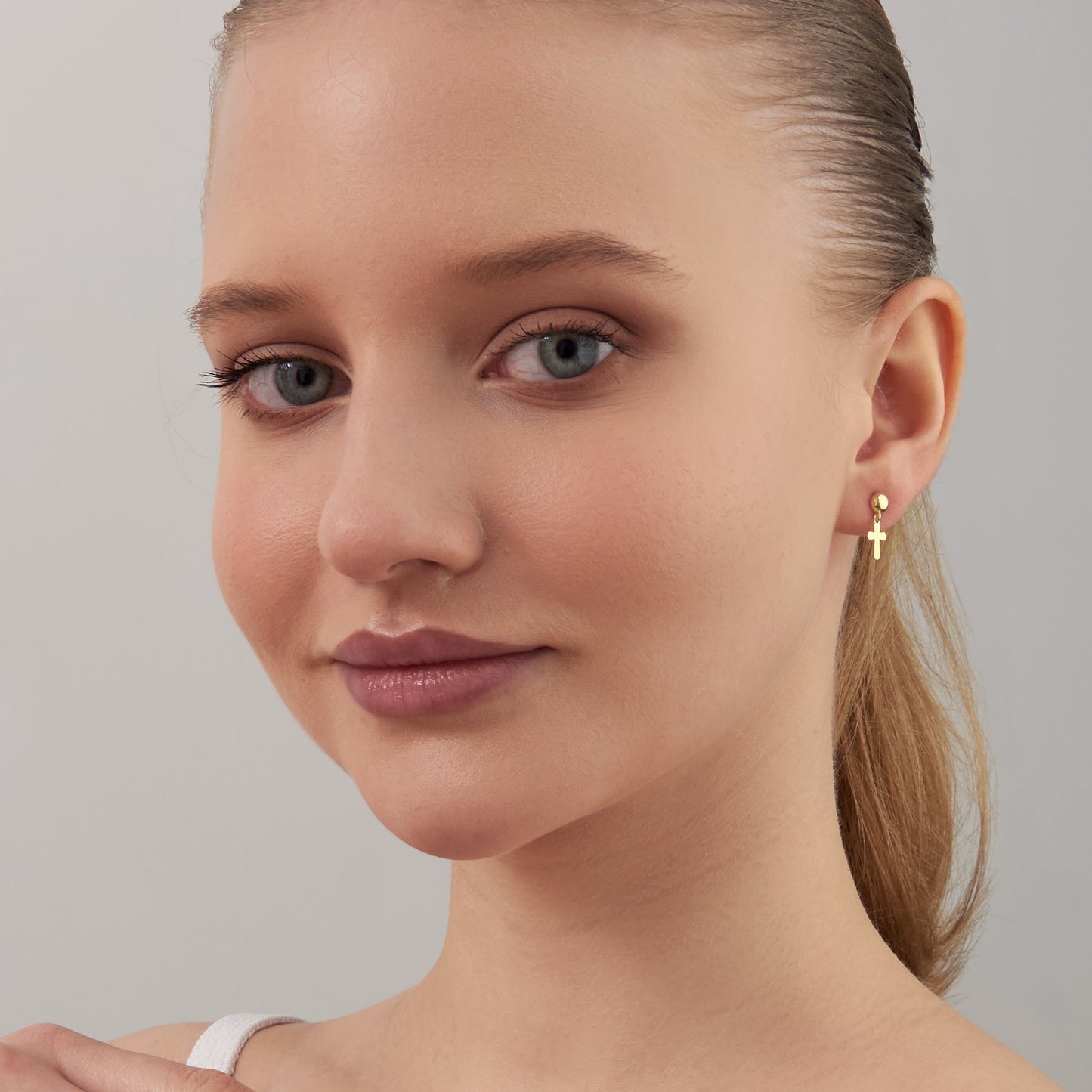 14K Solid Gold Cross Stud Earrings – Minimal Dainty Everyday Jewelry