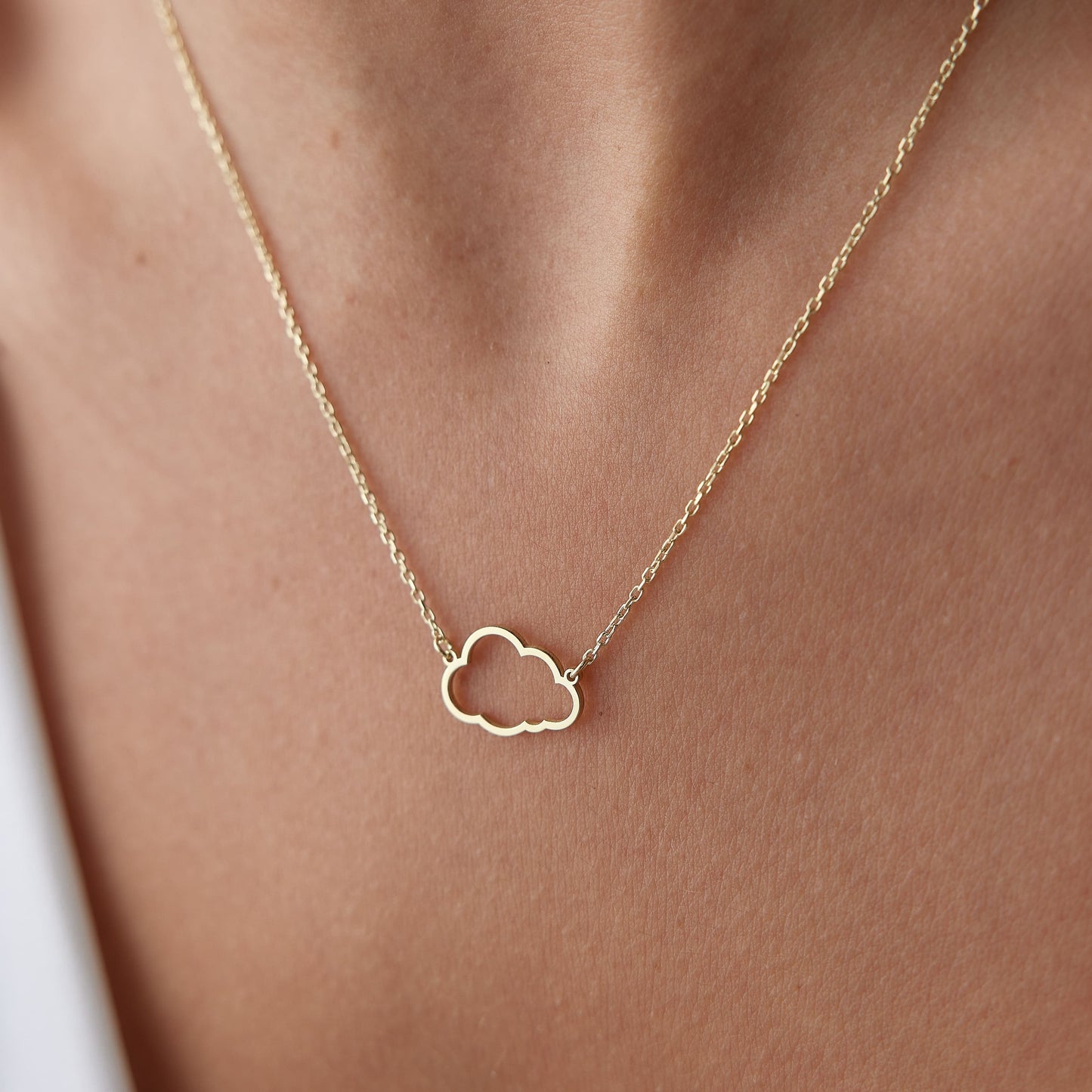 dreamy tiny cloud necklace in yellow gold