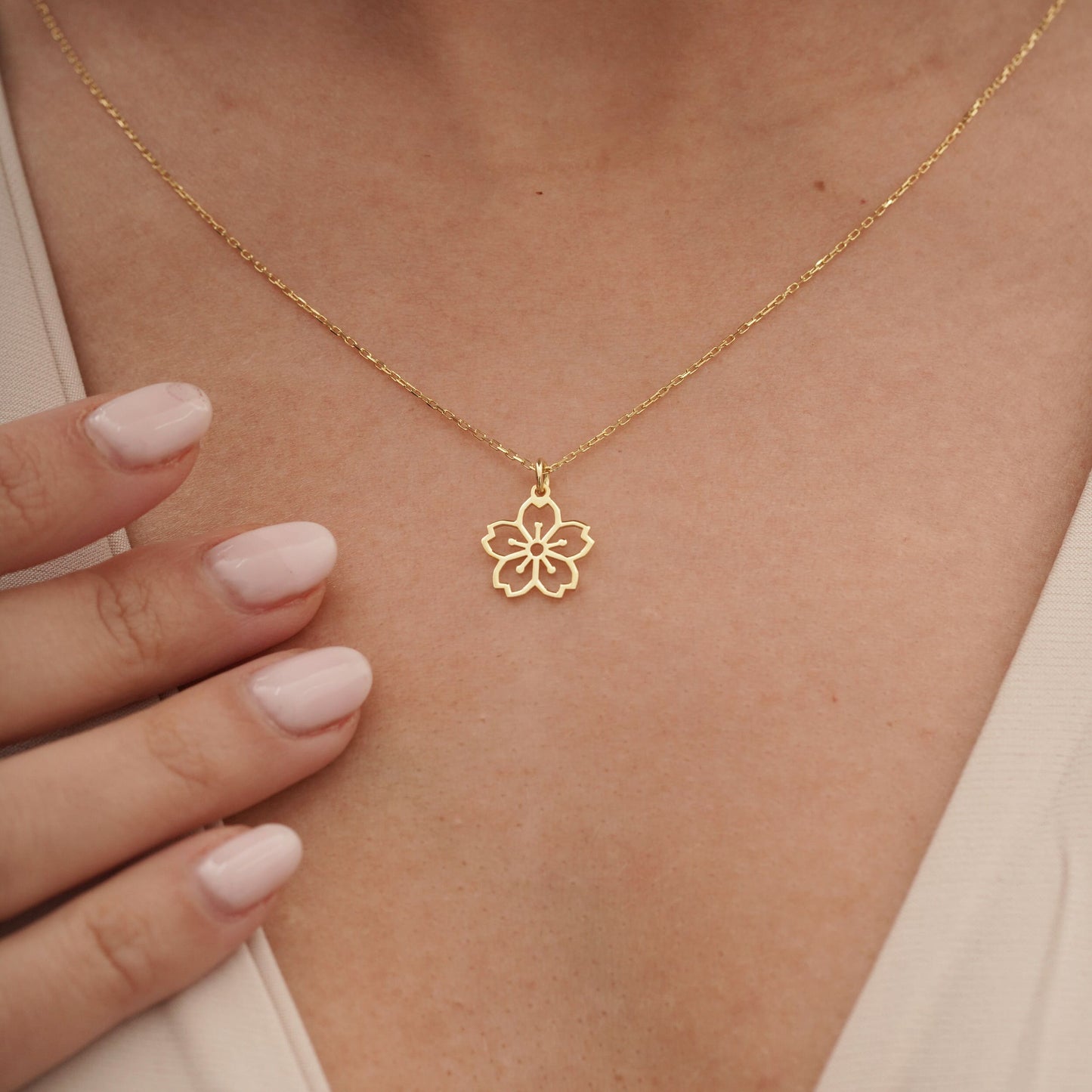14k solid gold flower charm necklace