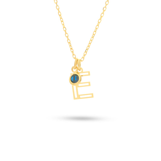Initial Necklace with Sapphire Cz Stone