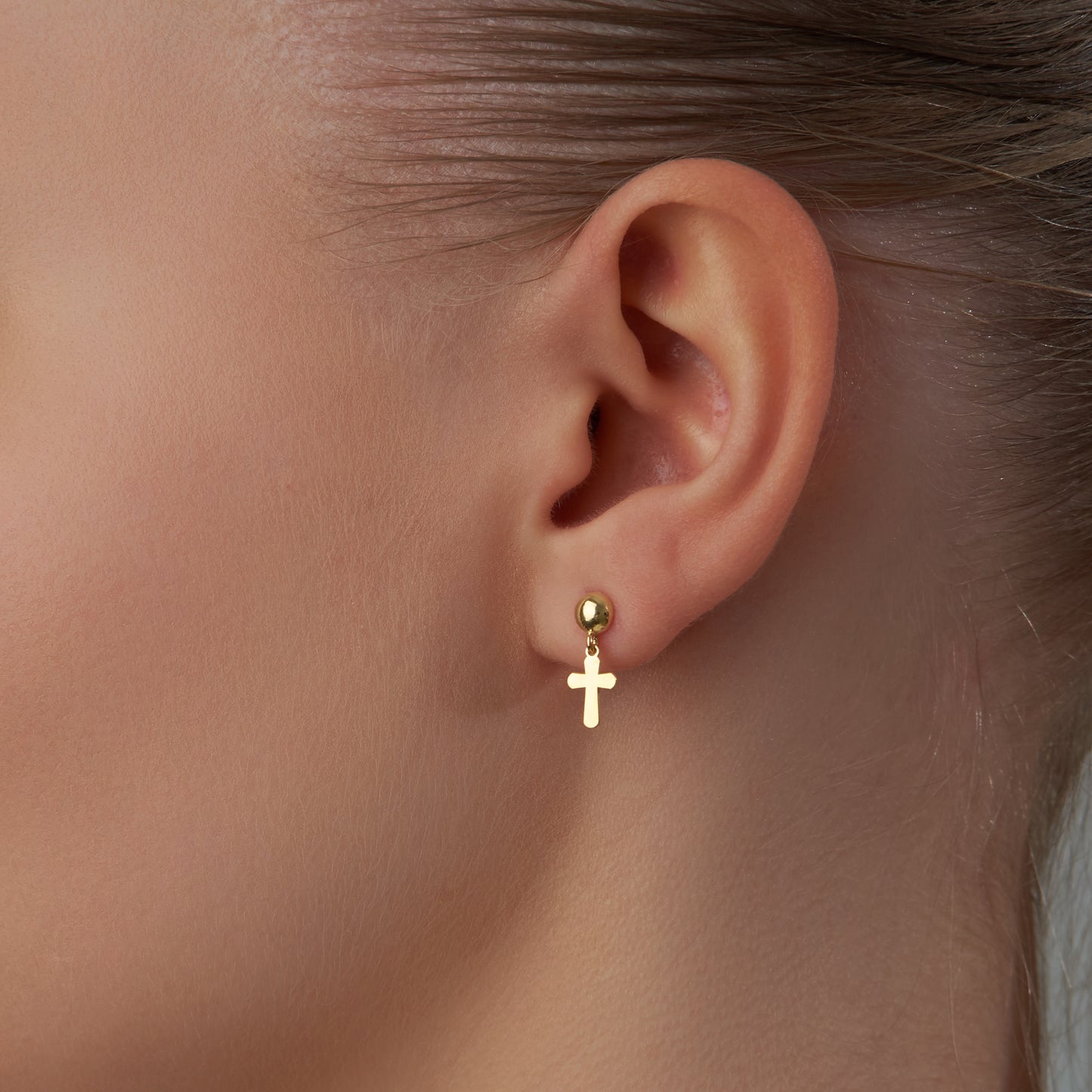 14K Solid Gold Cross Stud Earrings – Minimal Dainty Everyday Jewelry