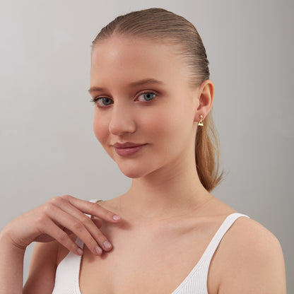 14K Solid Gold Triangle Drop Stud Earrings – Minimal Geometric Jewelry