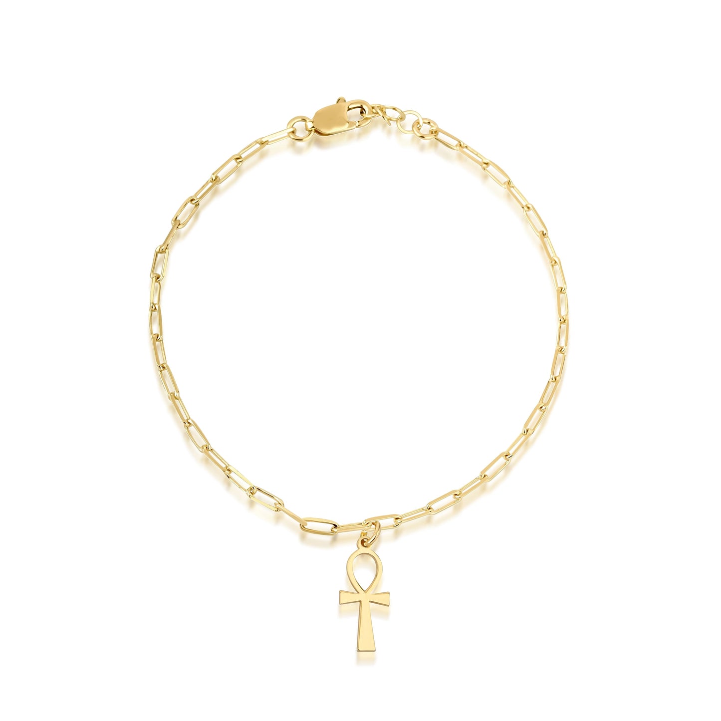 14K Gold Ankh Bracelet with Paperclip Chain – Symbol of Life & Strength