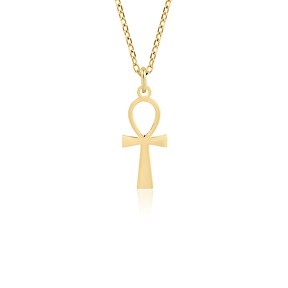 14K gold ankh necklace with intricate Egyptian design