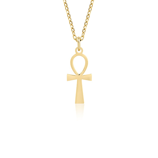 14K gold ankh necklace with intricate Egyptian design