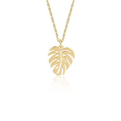 14k gold monstera leaf necklace tropical charm