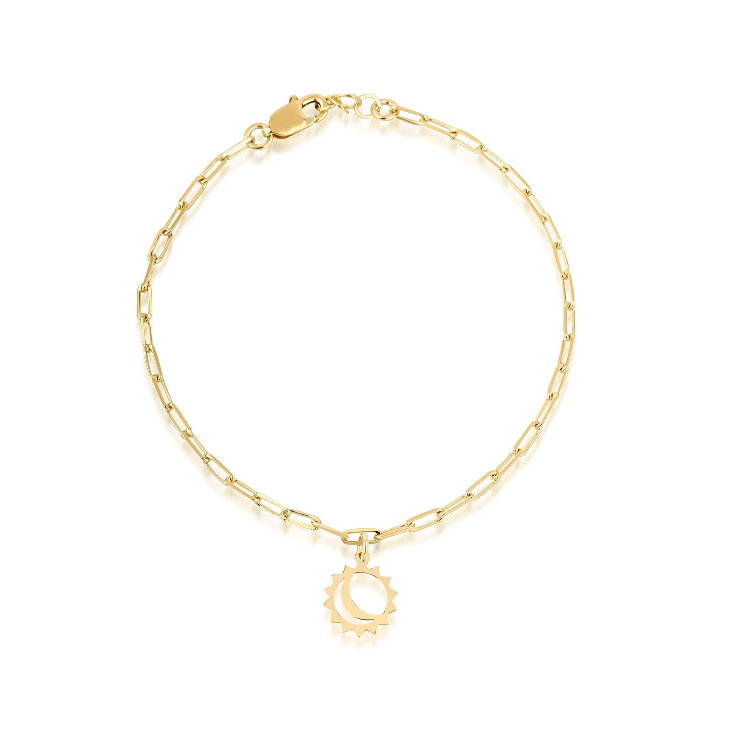 14K Gold Moon Sun Bracelet with Paperclip Chain – Celestial Harmony Jewelry
