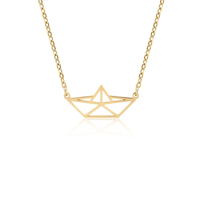 14k gold origami boat necklace nautical charm