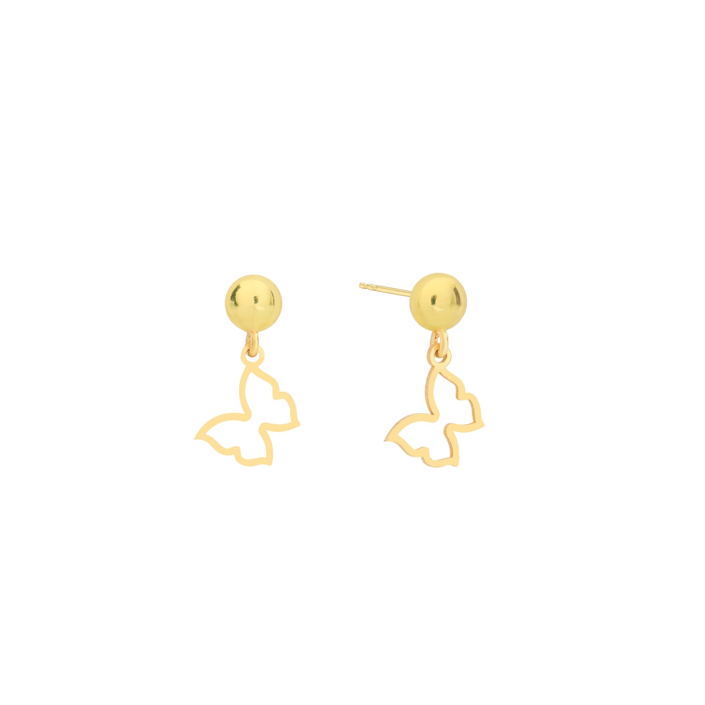 14K Solid Gold Butterfly Drop Stud Earrings – Minimal Nature-Inspired Jewelry