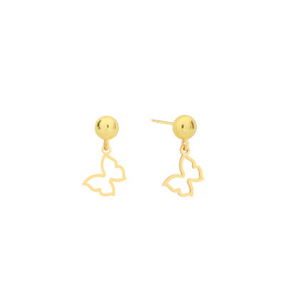 14K Solid Gold Butterfly Drop Stud Earrings – Minimal Nature-Inspired Jewelry