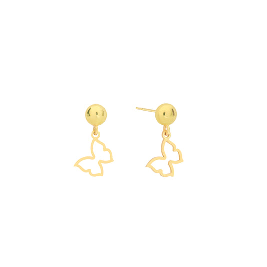 14K Solid Gold Butterfly Drop Stud Earrings – Minimal Nature-Inspired Jewelry