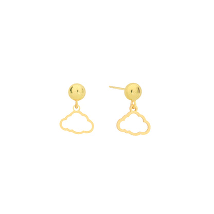 14K Solid Gold Cloud Drop Stud Earrings – Dainty Whimsical Jewelry