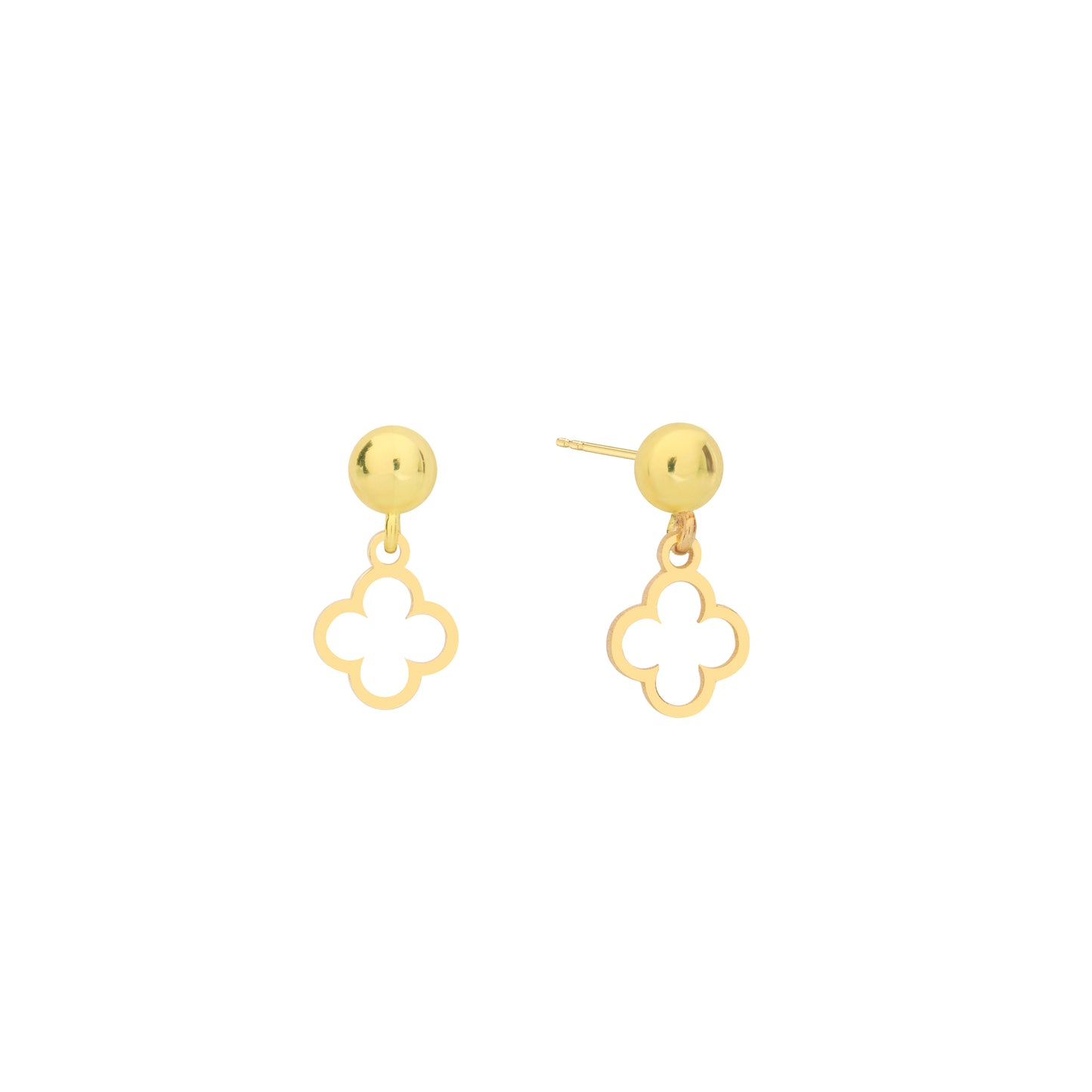14K Solid Gold Clover Drop Stud Earrings – Minimal Lucky Charm Jewelry
