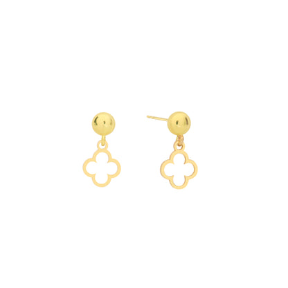 14K Solid Gold Clover Drop Stud Earrings – Minimal Lucky Charm Jewelry