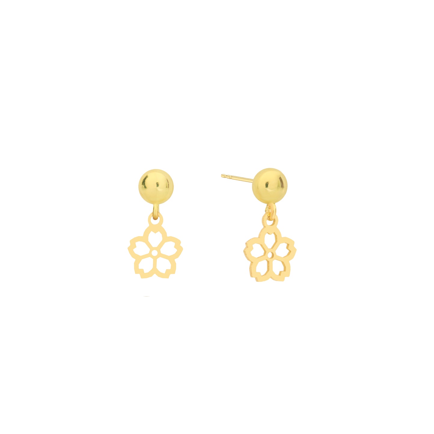 14K Solid Gold Flower Drop Stud Earrings – Dainty Nature-Inspired Jewelry