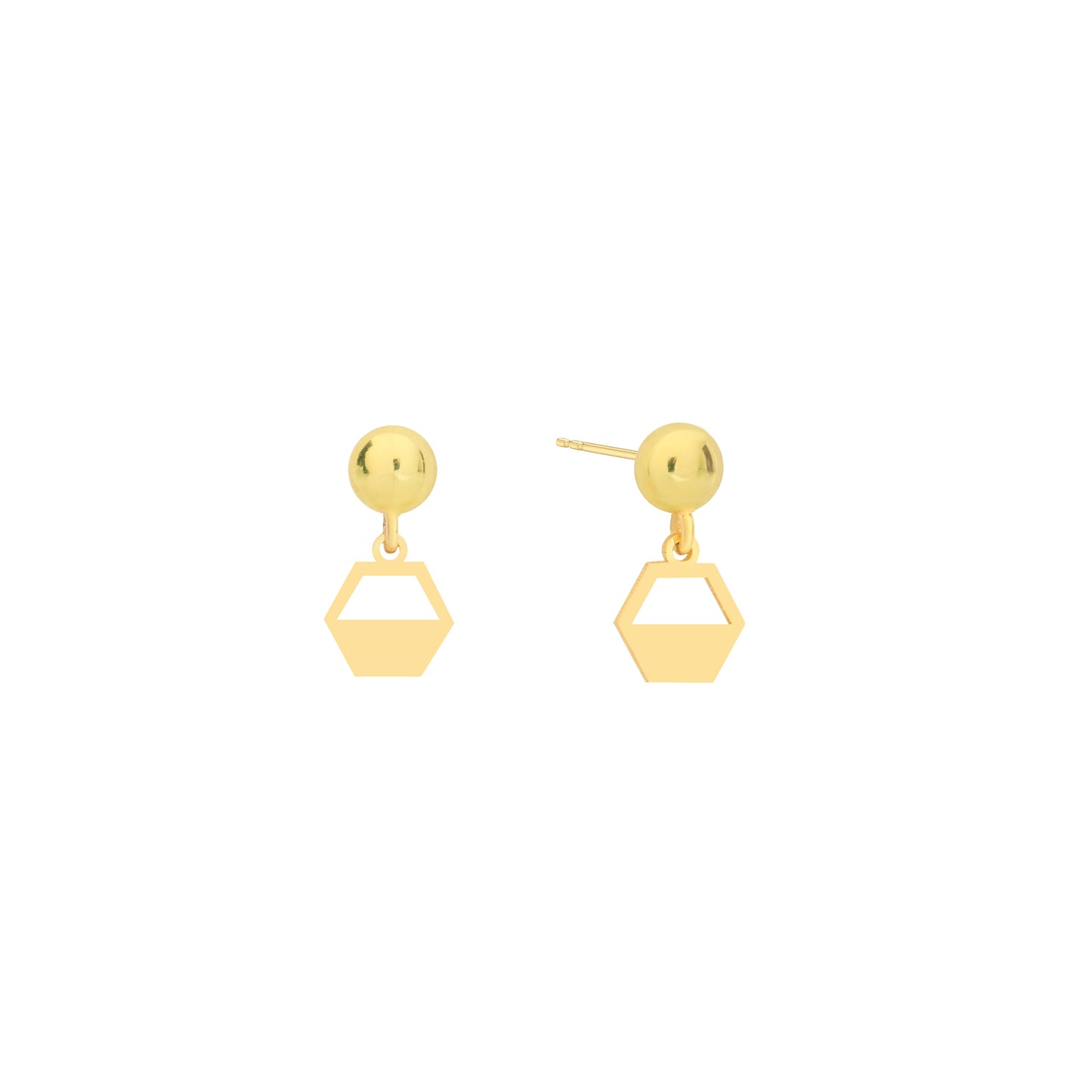 14K Solid Gold Hexagon Drop Stud Earrings – Minimal Geometric Jewelry