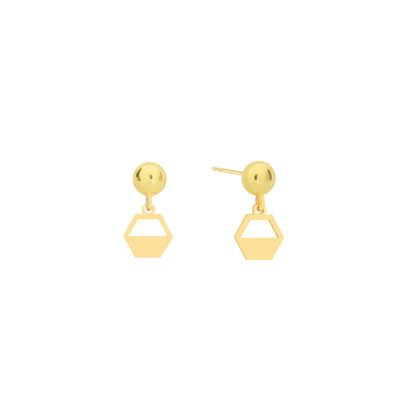 14K Solid Gold Hexagon Drop Stud Earrings – Minimal Geometric Jewelry