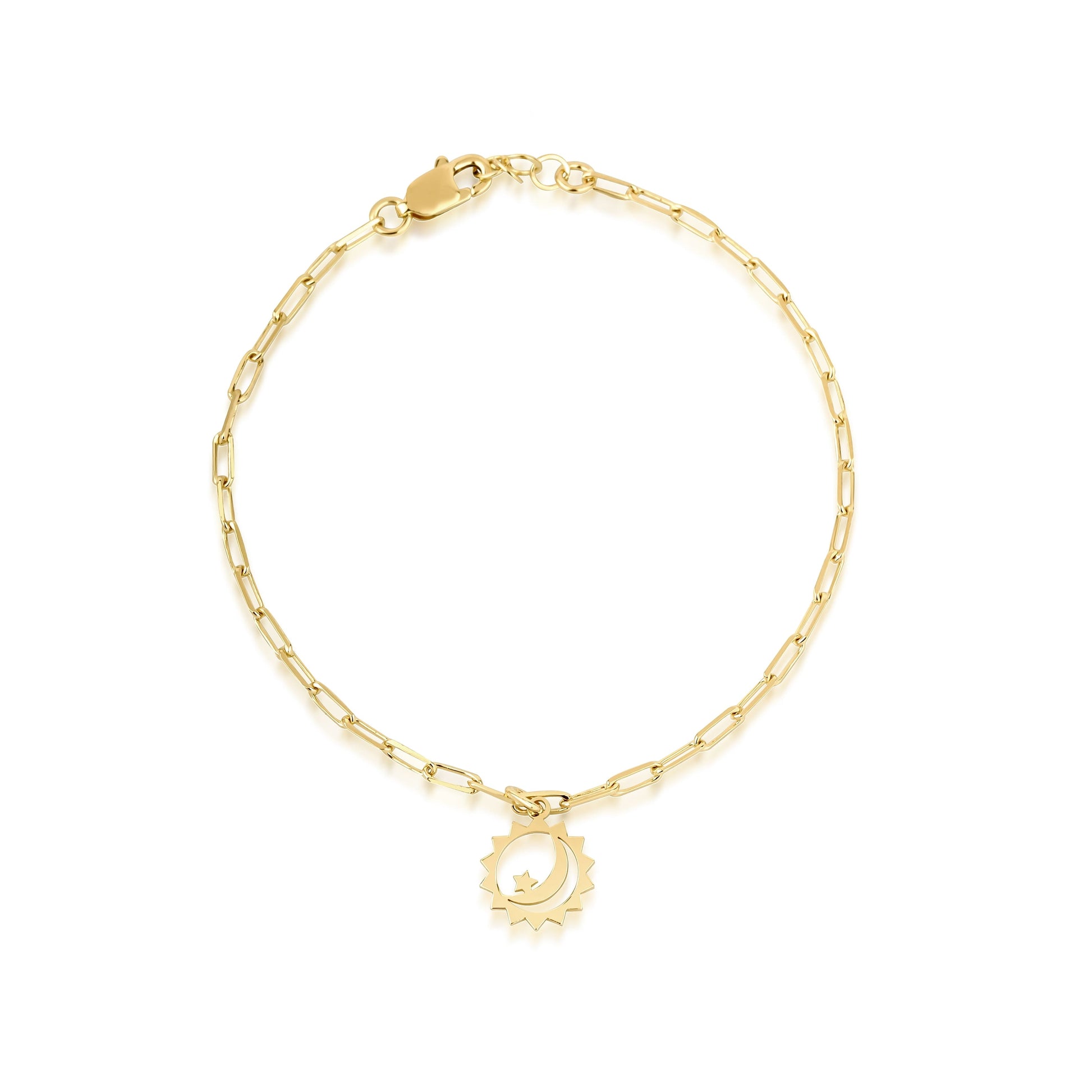 celestial gold bracelet with paperclip chain