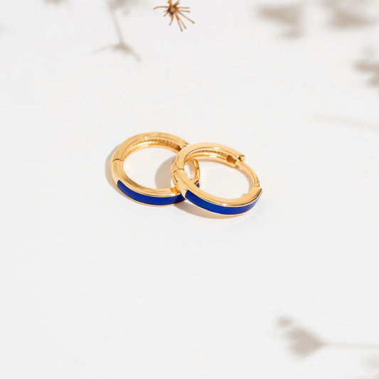 14K Solid Gold Navy Blue Enamel Hoop Earrings – Minimal Modern Hoops