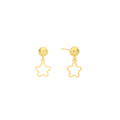 14K Solid Gold Open Star Drop Stud Earrings – Minimal Celestial Jewelry
