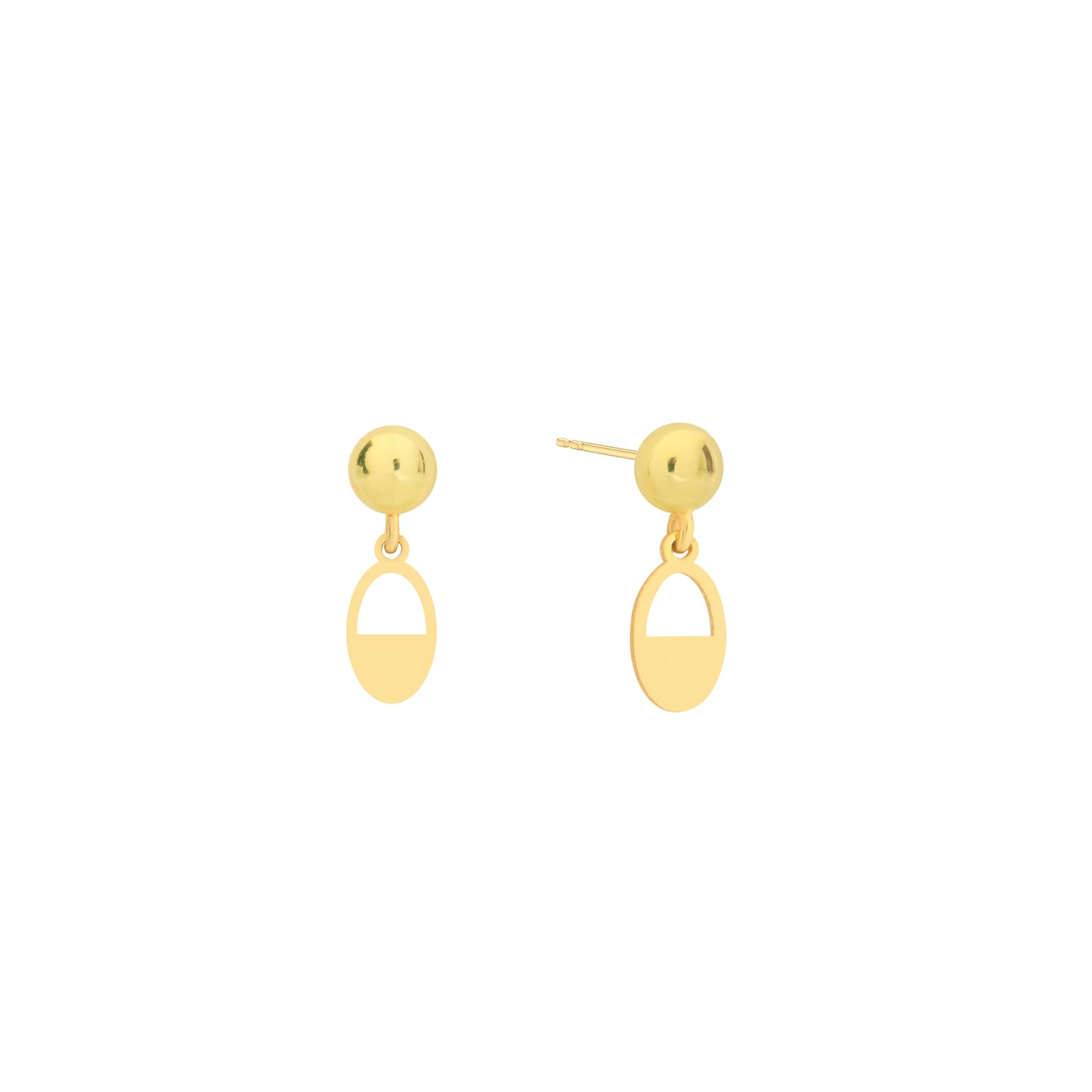14K Solid Gold Half Oval Drop Stud Earrings – Minimal Geometric Jewelry
