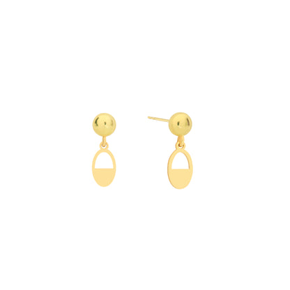 14K Solid Gold Half Oval Drop Stud Earrings – Minimal Geometric Jewelry