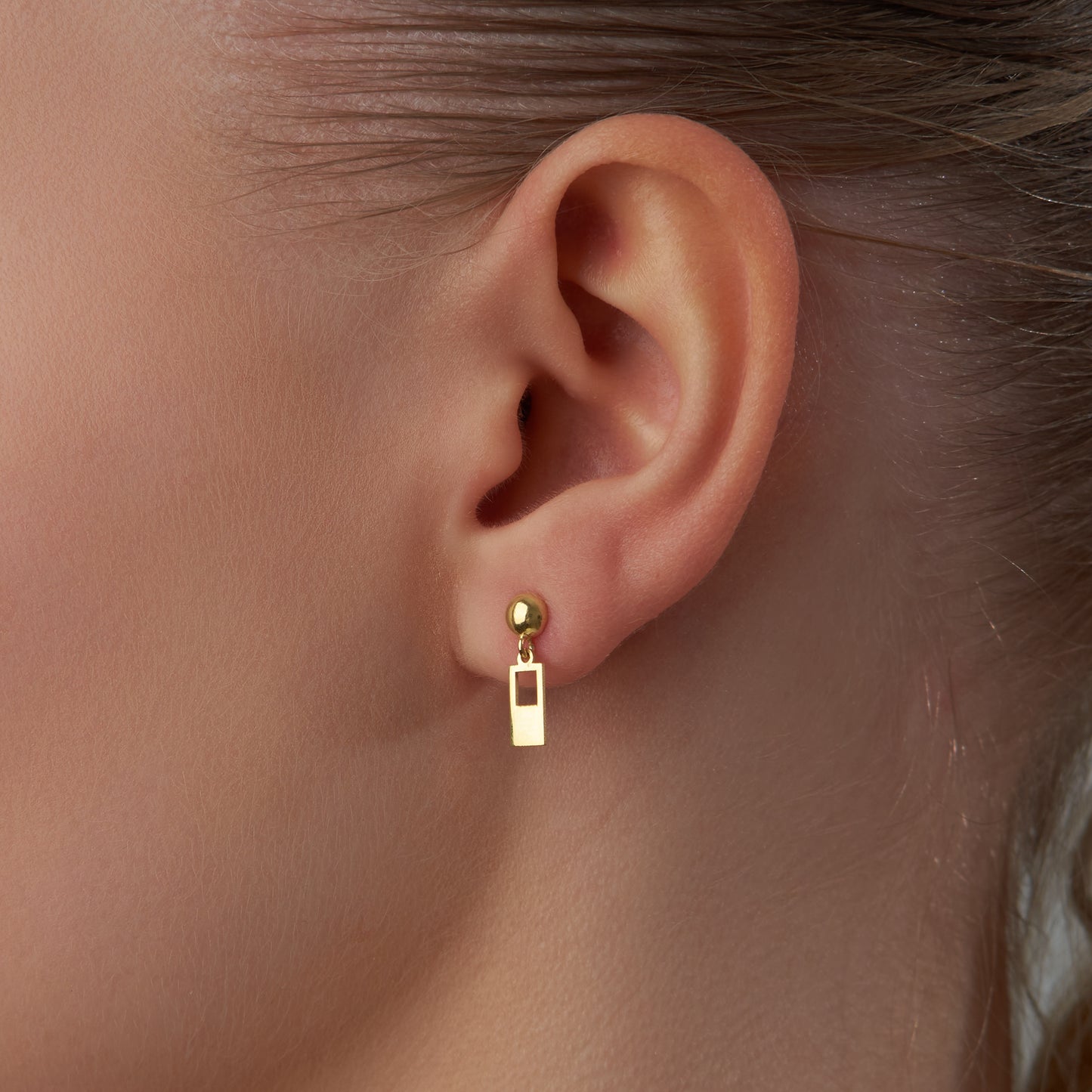 14K Solid Gold Rectangle Drop Stud Earrings – Modern Minimalist Jewelry