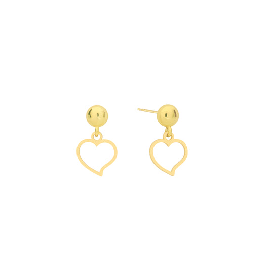 14K Solid Gold Heart Drop Stud Earrings – Dainty Symbol of Love