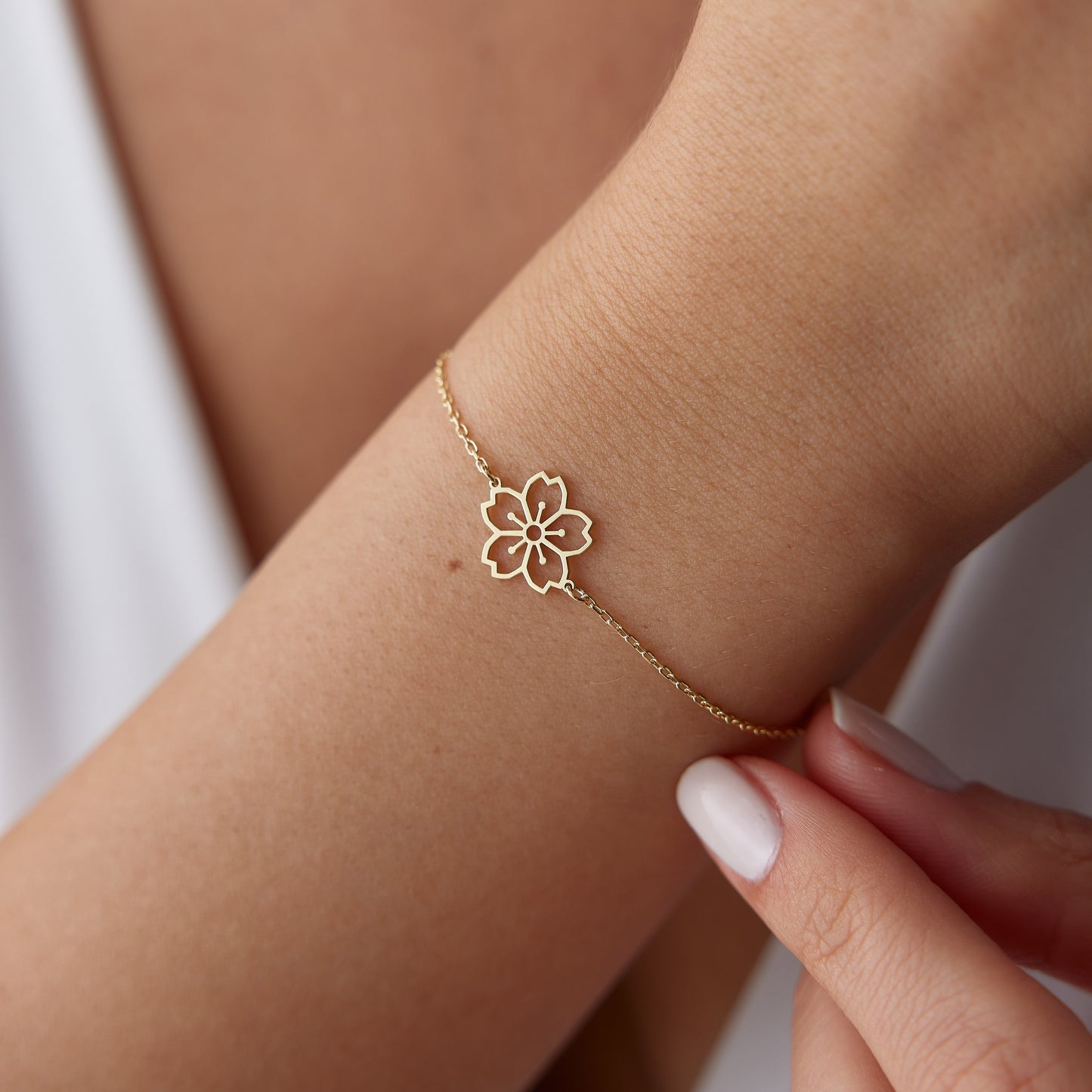 14K Gold Cherry Blossom Bracelet